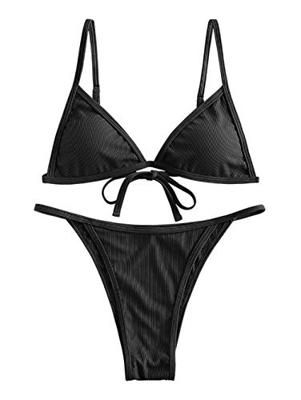ZAFUL - Conjunto de bikini de cintura baja para mujer Negro S
