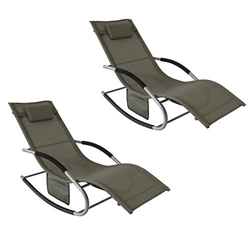 SoBuy OGS28-BRx2 Set de 2 Tumbonas, Mecedora con Almohada y Bolsillo Lateral, Estructura de Hierro, Malla Transpirable Teslin, cómodo, soporta hasta 1 precio