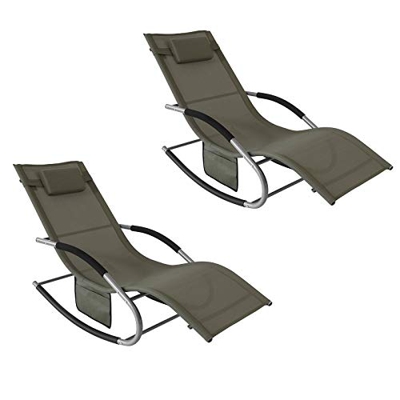 SoBuy OGS28-BRx2 Set de 2 Tumbonas, Mecedora con Almohada y Bolsillo Lateral, Estructura de Hierro, Malla Transpirable Teslin, cómodo, soporta hasta 1