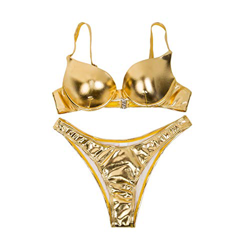 Bañadores Bikini Conjuntos 2 Piezas de Mujer Sexy Brillo Metálico Set Bikini Reflectante Conjunto Bikini Brasileño con Relleno Push-Up Bikini Set Mode precio