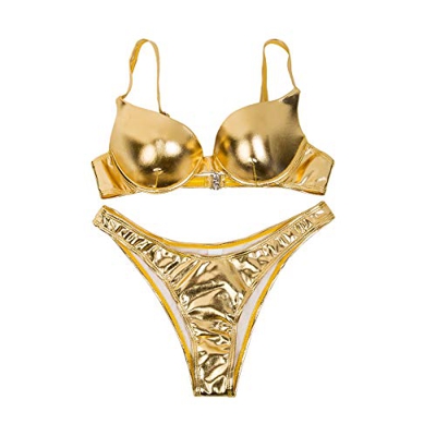 Bañadores Bikini Conjuntos 2 Piezas de Mujer Sexy Brillo Metálico Set Bikini Reflectante Conjunto Bikini Brasileño con Relleno Push-Up Bikini Set Mode