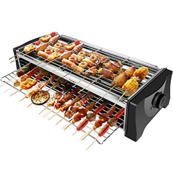 HengBO Grill Electrico 2200W Parrillas Electrica con Bandeja, Doble Capa Sin Humo Barbacoa Electrica para Balcón y Jardín, Temperatura Ajustable - Neg en oferta