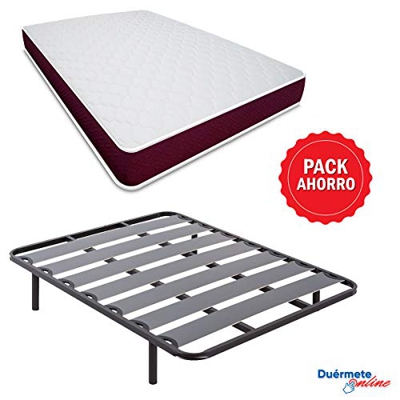 Duérmete Online Pack Ahorro Cama Completa con Colchón Viscoelástico Lyla Reversible + Somier Lama Ancha + Patas Roscadas, 105x190