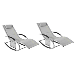 SoBuy OGS28-HGx2 Set de 2 Tumbonas, Mecedora con Almohada y Bolsillo Lateral, Estructura de Hierro, Malla Transpirable Teslin, cómodo, soporta hasta 1 en oferta