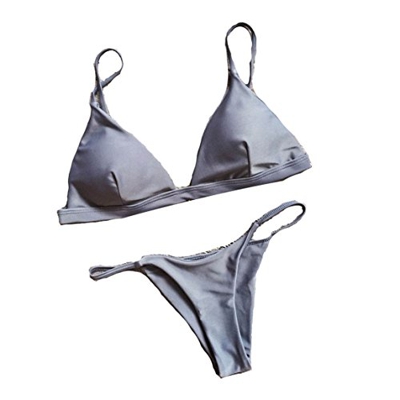SHOBDW Mujer Atado con Ccorrea Push-Up Dos Piezas Traje De Baño Bikini(Contiene Pecho Pad) (S, Gris)