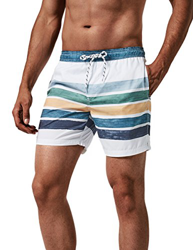 MaaMgic Shorts de Baño para Hombre Shorts de Playa Traje de Bañode Secado Rápido para Vacaciones Diseño a Rayas, Blancas Rayas Azules M en oferta