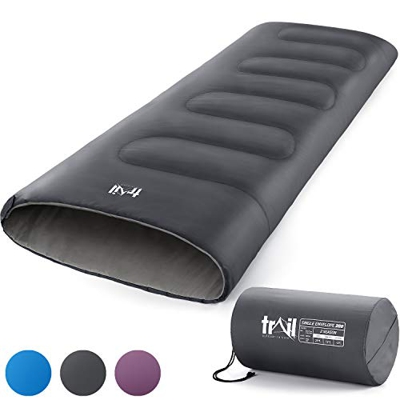 Trail Saco de Dormir Rectangular Estándar Adulto, Transpirable y Suave, 2 Estaciones, Camping, Senderismo, Festivales, Aire Libre. 200 g/m2, Bolsa Com