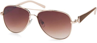 styleBREAKER Damas Aviadoras con lentes tintadas, gafas de sol con sienes lacadas y strass 09020053, color:Marco dorado/delineado de vidrio marrón deg