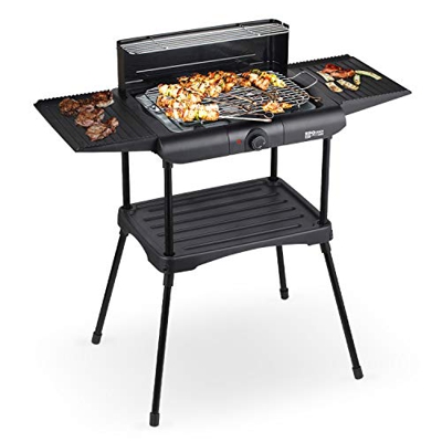IKOHS BBQUEEN - Barbacoa Grill Eléctrica para Exterior, Acero Inoxidable de la Parrilla, 2000W, Termostato, Autoapagado, Altura Ajustable, Regulable e