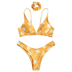 ZAFUL Mujer Floral Tanga High Cut Push Up Bikini Set Beachwear amarillo M en oferta