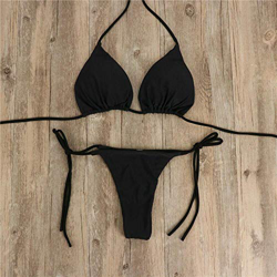 Bikini 2Pcs Sexy Women Summer Swimwear Bikini Set Bra Tie Side G-String Thong Beach Triangle Suit Swimsuit Bathing Suit Swimming Suit L Black precio