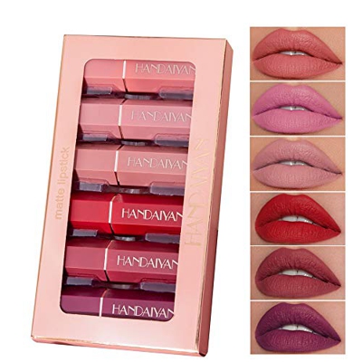 GL-Turelifes Paquete de 6 lápices labiales mate Kit de lápiz labial rojo aterciopelado Impermeable Suavizado de larga duración Taza antiadherente Labi