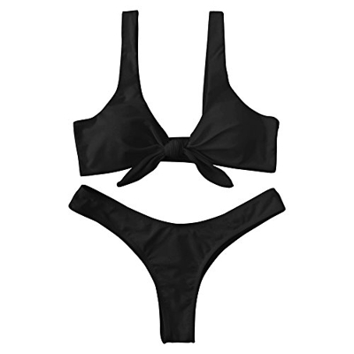 ZAFUL - Bikini para mujer, con nudos resistentes, acolchado superior, tanga sexy Negro S