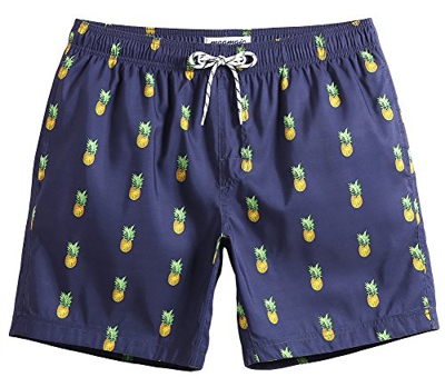 MaaMgic Hombre Bañador de Playa Tropical Vacaciones y Viajes en Verano con Bolsillos Azul Marino Piña L