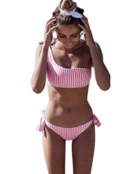 heekpek Conjunto de Bikini de Un Hombro Mujer Padded Sexy Un Hombro Trajes de Dos Piezas Conjuntos Traje De Baño Raya Bandage Bikini Mujer Playa Veran en oferta