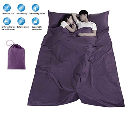 Tapusen Soltero Doble Saco de Dormir Forros 100% algodón Saco de Dormir Ligero Hoja de Dormir portátil A Prueba de Suciedad Compacto Hoja de Acampada 