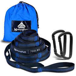 NATUREFUN Cinturon de Hamaca, 2.8m, Extra Fuerte y Ligero, Más de 2000 Libras de Resistencia de Rotura, 18 bucles Ajustables, Respetuoso con los Árbol características