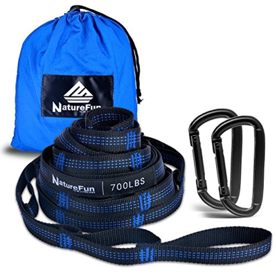NATUREFUN Cinturon de Hamaca, 2.8m, Extra Fuerte y Ligero, Más de 2000 Libras de Resistencia de Rotura, 18 bucles Ajustables, Respetuoso con los Árbol