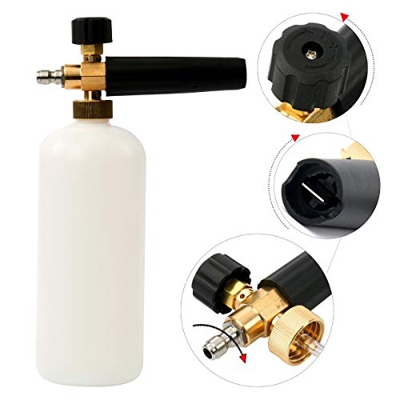 FreeTec Pistola de espuma para Hidrolavadora ajustable Cañón de espuma espuma Lanza con 1/4 Quick Connector 1L Botella