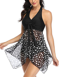 Donpapa Mujer Traje de Baño Tankinis Hálter Falda Push Up Bikini Conjunto de Malla Playa Ropa de Baño de Cintura Alta(Punto Negro XL) características