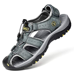Hombre Sandalias de Verano Playa para Punta Cerrado Gancho y Bucle Al Aire Libre Excursionismo Cuero Zapatos Velcro 38-48 en oferta