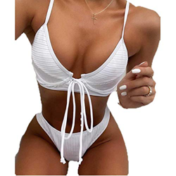 Conjunto de bikini sexy de 2 piezas para mujer, traje de baño con sujetador push up, color liso a la moda blanco S características
