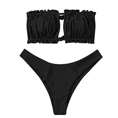 ZAFUL Mujer Bandeau Tie Cutout Bikini Set Beachwear Negro L