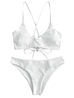 ZAFUL Criss Cross Lace Up - Bikini acolchado para mujer Blanco M