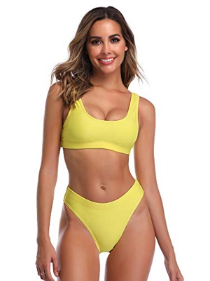 Summer Mae Bikinis Conjuntos de Dos Pieza Sexy Push up Cintura Alta para Mujer Amarillo XL (EU 42)
