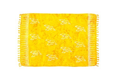 MANUMAR Mujer Pareo opaco, toalla de playa grandes Sarong en amarillo soleado con motivo delfín, XXL sobredimensionado 225x115cm, toalla vestido de ve