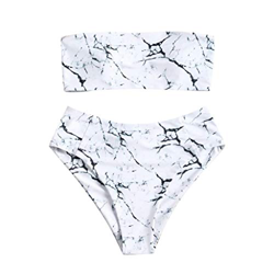 LANSKIRT Traje de Baño Mujer Verano sin Tirantes Trikini Biquini Vikinis Acolchado Estampado Mármol Ropa de Playa Bañadores Conjunto de Bikini Dos Pie características