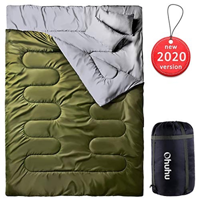 Ohuhu Saco de Dormir Doble Enorme con 2 Almohadas Gratis y una Bolsa de Transporte, Cuatro Doble Tiradores de la Cremallera - Temperatura Cómodo: 0 ° 