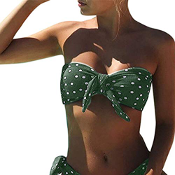 Voqeen Mujeres Cuello Halter Sin Tirantes Bandeau Giro Hacer Subir Lunares Conjunto de Bikini Traje de baño en oferta