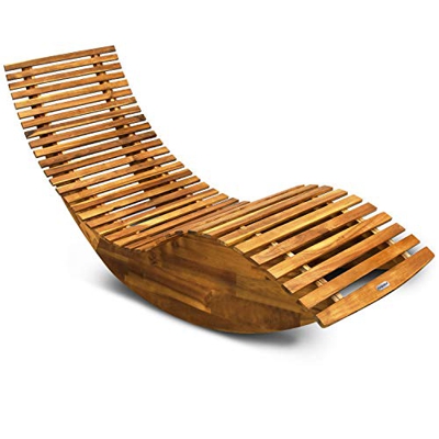 Casaria Tumbona mecedora con forma ergonómica de madera de acacia función balancín chaise longue 150x60x93cm jardín