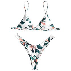 ZAFUL - Conjunto de sujetador brasileño con parte inferior de estilo brasileño con estampado de hojas Blanco blanco S características