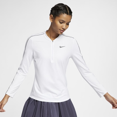 NikeCourt Dri-FIT Camiseta de tenis de manga larga con media cremallera - Mujer - Blanco