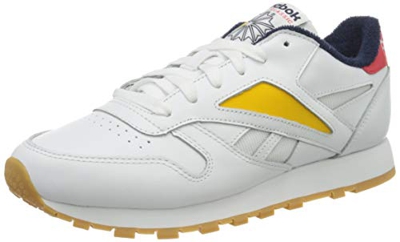 Reebok CL Leather Mark, Gymnastics Shoe Womens, White/Radiant Red/Collegiate Navy, 38 EU