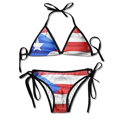 VTYOSQ Bandera de Puerto Rico Bikini de Boxeo Mujeres Halterneck Top y Conjunto Trajes de baño Playa Natación