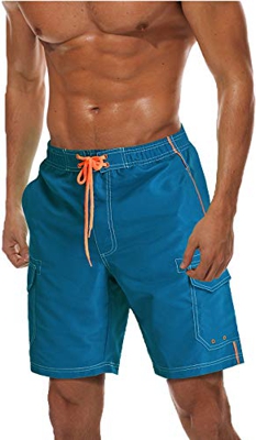 TACVASEN Bañador para hombre con múltiples bolsillos de secado rápido para playa, Hombre, TAC-134-W19M001-Peacock-XL, Azul pavo real, L