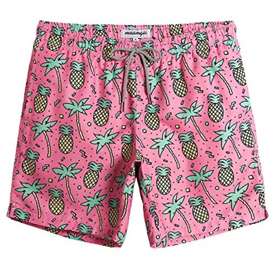 MaaMgic Hombre Bañador de Playa Tropical Vacaciones y Viajes en Verano con Bolsillos Rosa Piña Grande L