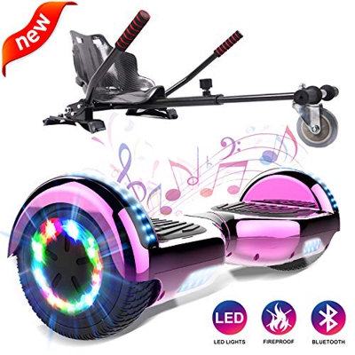 GeekMe Patinete Eléctrico Auto equilibrio con Hoverkart, Hover Scooter Board, Balance Board + Go-Kart 6.5 Pulgadas con Bluetooth, Luces LED, Regalo pa