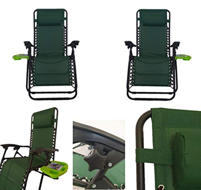 Pincho Sillón Relax Gravedad Zero, Tumbona Plegable Multiposiciones para jardín, terraza, Camping (Verde 2 Unidades)