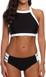PANOZON Trajes de baño de Las Mujeres Halter Beach Trajes de baño Bikini (M, 1Negro Blanco) características