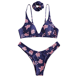 ZAFUL Mujer Floral Tanga High Cut Push Up Bikini Set Beachwear azul marino S en oferta