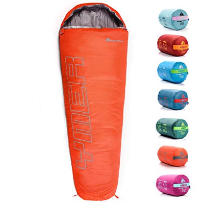 meteor Saco Dormir Tipo Momia con Capucha - Ideal para niños en Viaje Camping Funda vivac Festival Hotel Acampada Senderismo al Aire Libre Portátil co