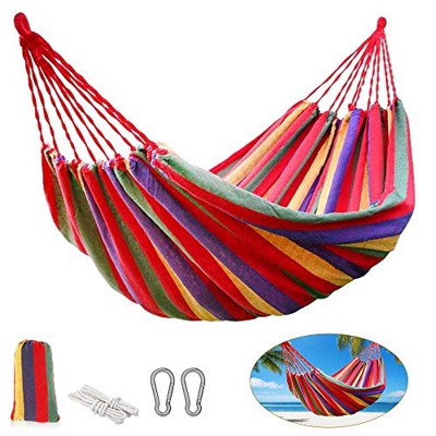 KIPIDA Hamaca Doble Portátil, Hamaca de Algodón Ultraligera para Jardín Aire Libre Cama 280x150cm Capacidad de Carga Ranspirable y Secado Rápido 300kg