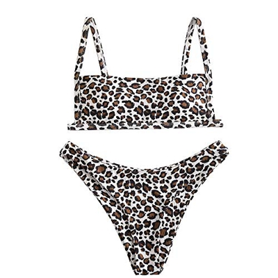 ZAFUL - Bikini de dos piezas para mujer, acolchado, con estampado de leopardo acanalado y bañador estampado leopardo M