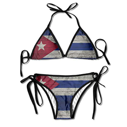 Bandera de Cuba Old Wood Womens Sexy Bikini Set Traje de baño al Aire Libre Traje de baño Ajustable 2 Piezas características