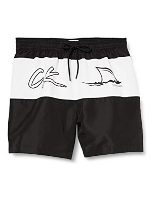 Calvin Klein Medium Drawstring-Print Bañador, Negro (PVH Black BEH), Small para Hombre