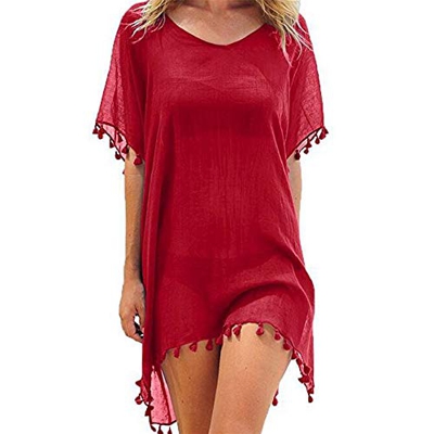 Tuopuda Pareo Camisola de Playa para Poner sobre el Bikini y Crear la ilusion de Curvas, Genial para Verano y Vacaciones (Rojo)